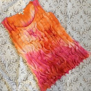 Sleeveless ruffled top Size L- pink orange pink colorful!